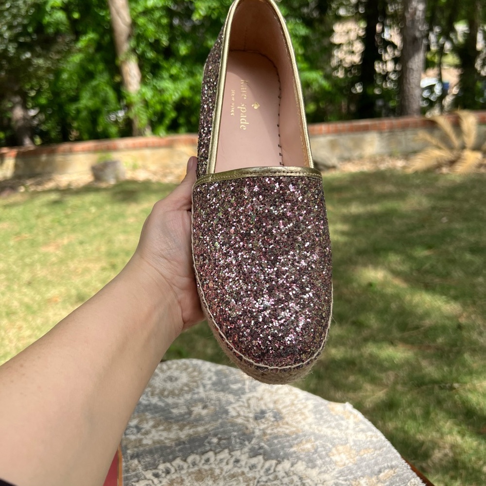 NWB - Kate Spade Rose Gold Glitter Espadrilles - Size 6 - Picture 6 of 14